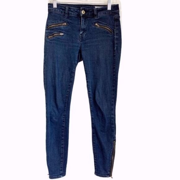 Pistola Moto Zip Arielle Skinny Jeans Women’s Sz 26 Dark Wash Ankle Zip Mid Rise - Picture 3 of 11